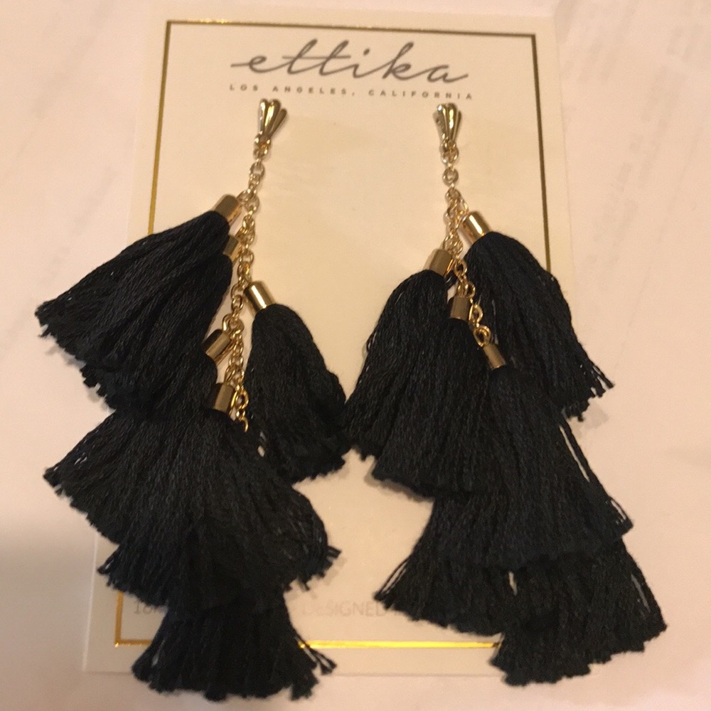 Black and gold 6 tassel earrings